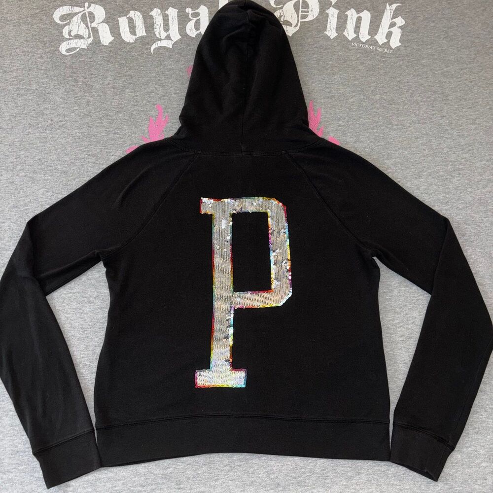 Victoria’s Secret PINK Rainbow Holographic Sequin Bling Full Zip Hoodie Large
